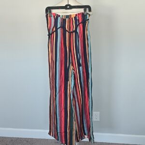 Farm Rio for Anthropologie striped wide leg linen blend pants-S
